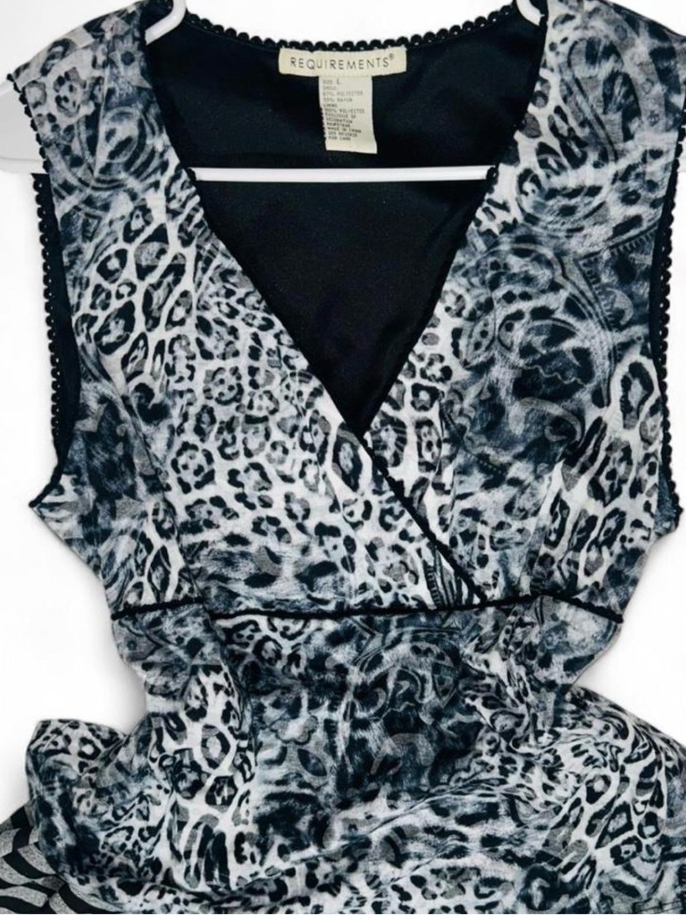 REQUIREMENTS Black White Leopard Wrap-Style V-Neck Tank